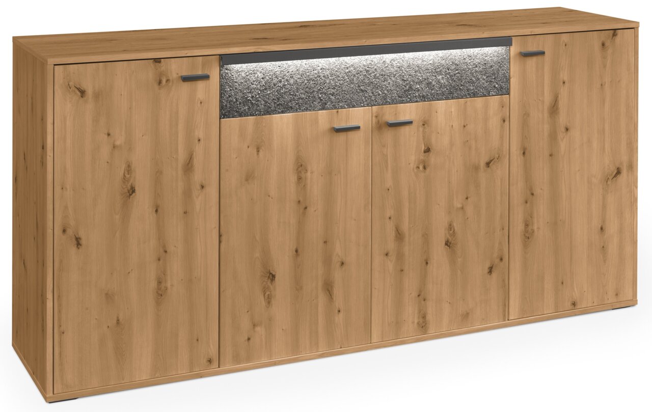 Set one by Musterring Sideboard DELTONA Holz-Sideboard mit vier Türen und einem dekorativen Stein-Element, frontale Ansicht