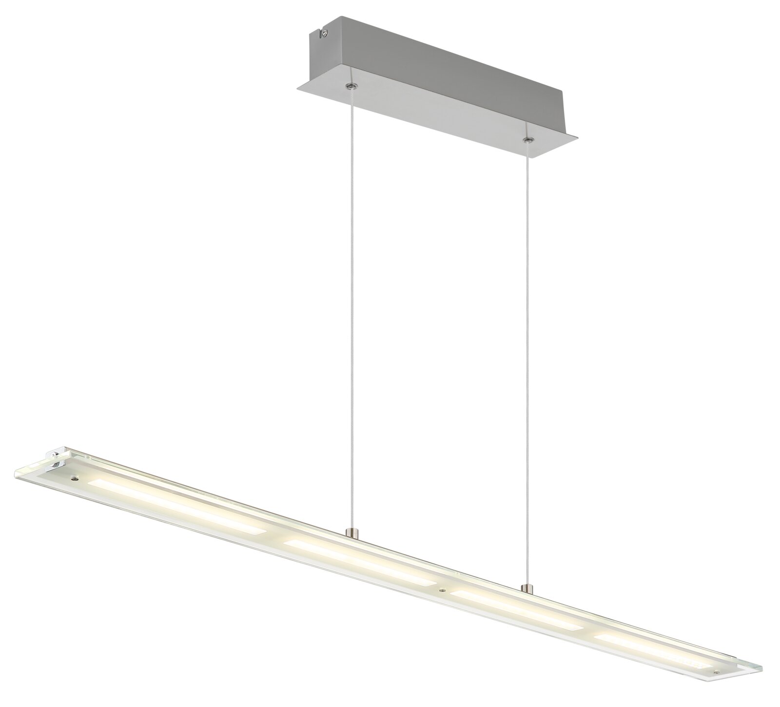 Moderne LED-Hängeleuchte in rechteckiger Form, seitliche Perspektive