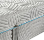 Nahaufnahme einer Gel-Kaltschaummatratze mit gestepptem Muster und Reißverschluss an der Seite.