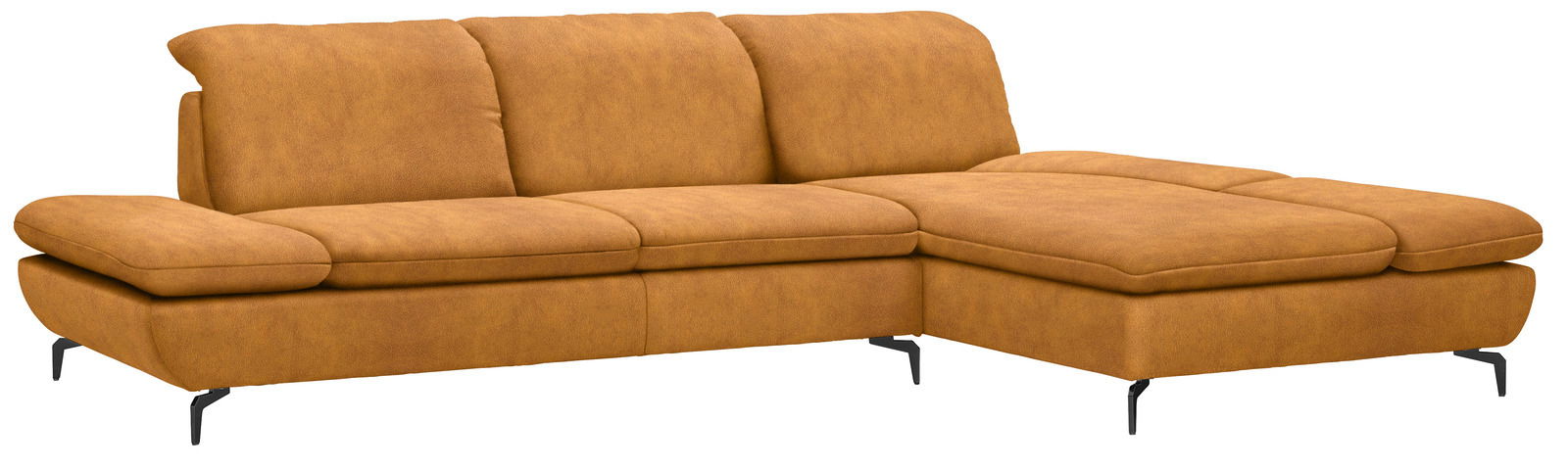 W. Schillig Longchairkombination 15257 JACKIE Braune Longchairkombination aus Stoff mit schwarzem Metallgestell, seitliche Perspektive