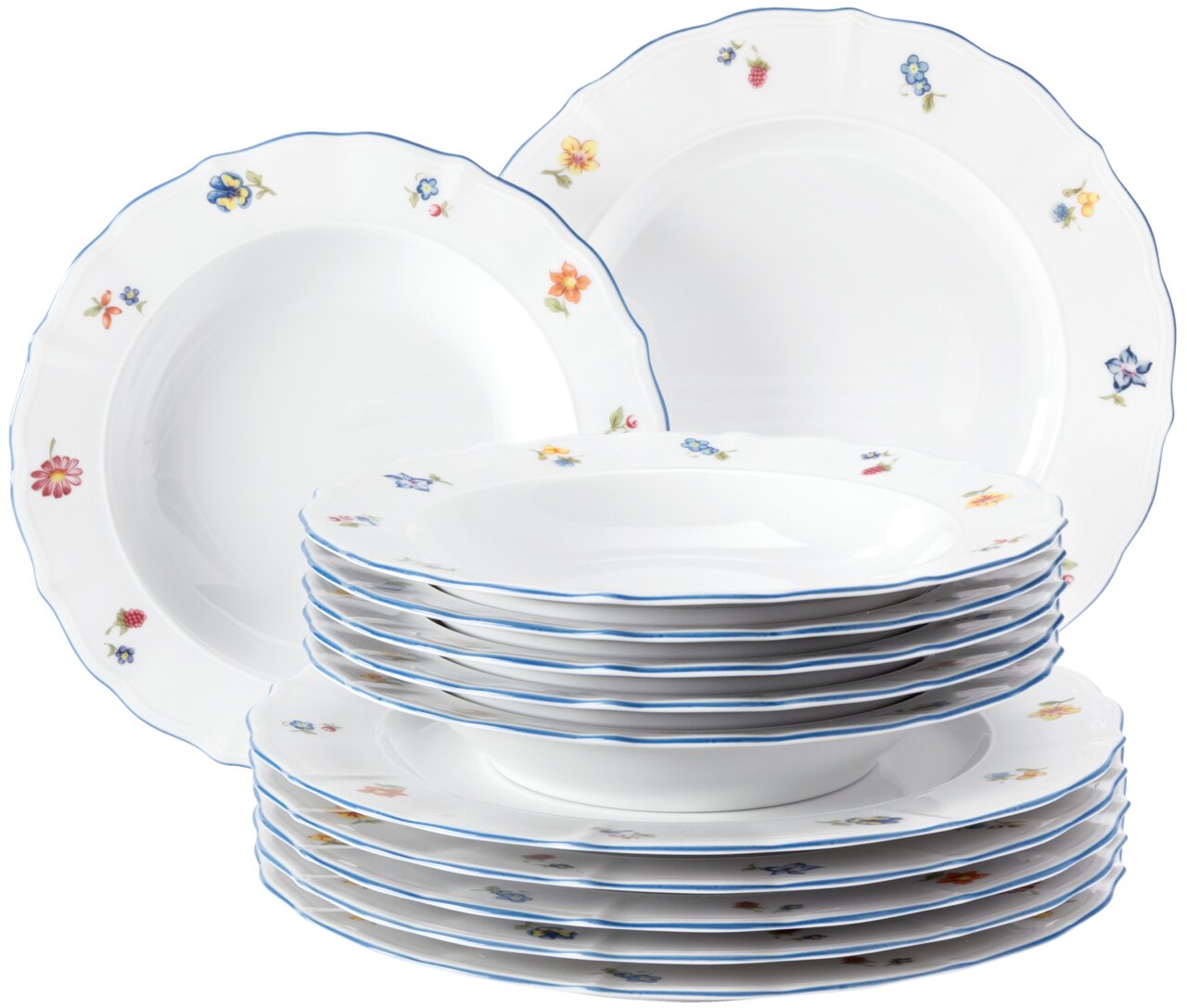 Tafelservice Sonate 12-tlg. mit floralem Muster, gestapelt in seitlicher Perspektive
