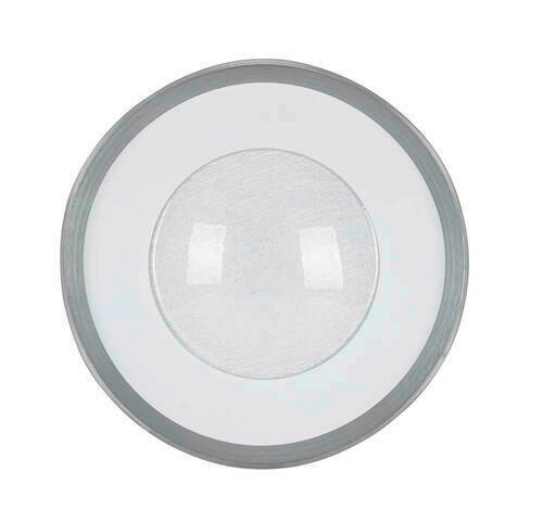 Runde LED-Deckenleuchte in Draufsicht mit modernem Design und silbernem Rand.