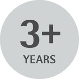 Grauer Kreis mit der Aufschrift '3+ YEARS', Vorderansicht