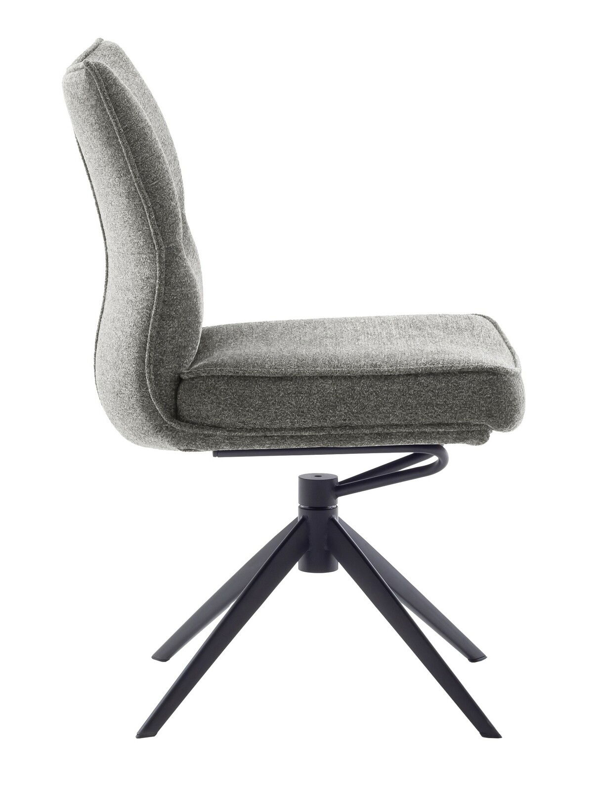 Moderner grauer Stuhl mit schwarzem Metallgestell, Seitenansicht
