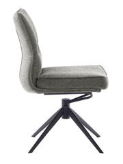 Moderner grauer Stuhl mit schwarzem Metallgestell, Seitenansicht