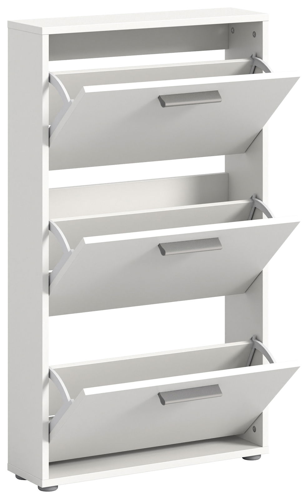 Weißer Schuhkipper mit drei Klappen, seitliche Perspektive