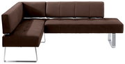 Braune Eckbank mit modernem Design und Metallbeinen, seitliche Perspektive