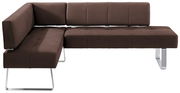 Braune Eckbank mit modernem Design und Metallbeinen, seitliche Perspektive