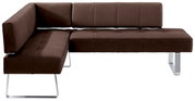 Braune Eckbank mit modernem Design und Metallbeinen, seitliche Perspektive