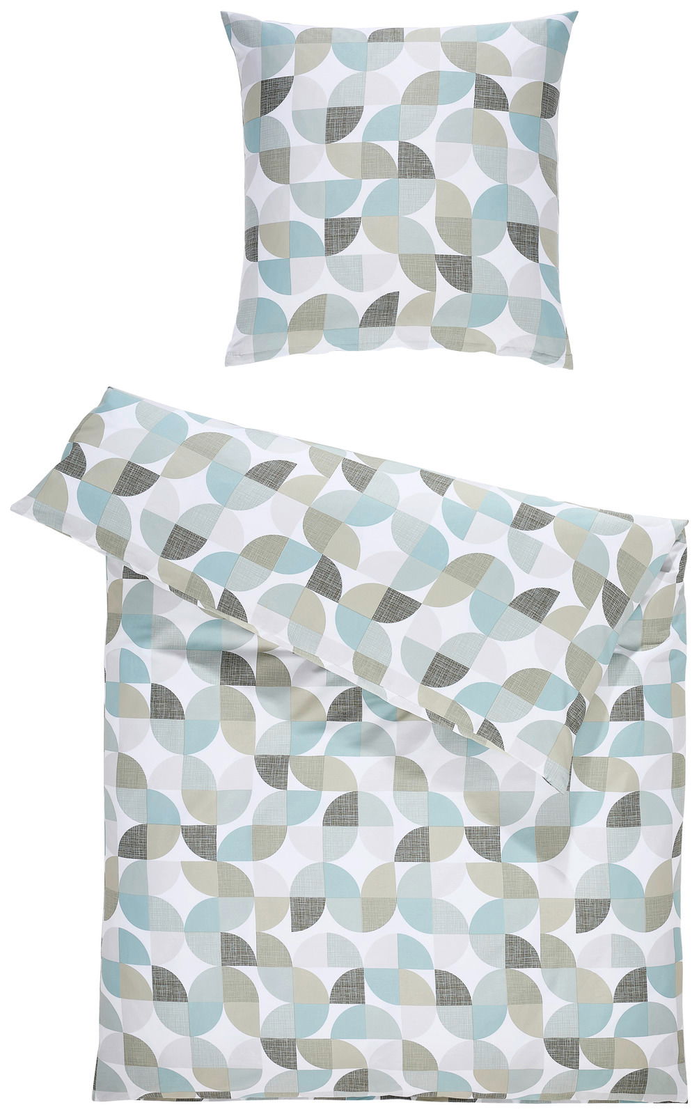Bettwäsche-Set 135x200cm mit geometrischem Muster in Blau- und Beigetönen, Draufsicht