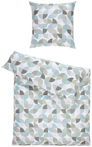 Bettwäsche-Set 135x200cm mit geometrischem Muster in Blau- und Beigetönen, Draufsicht