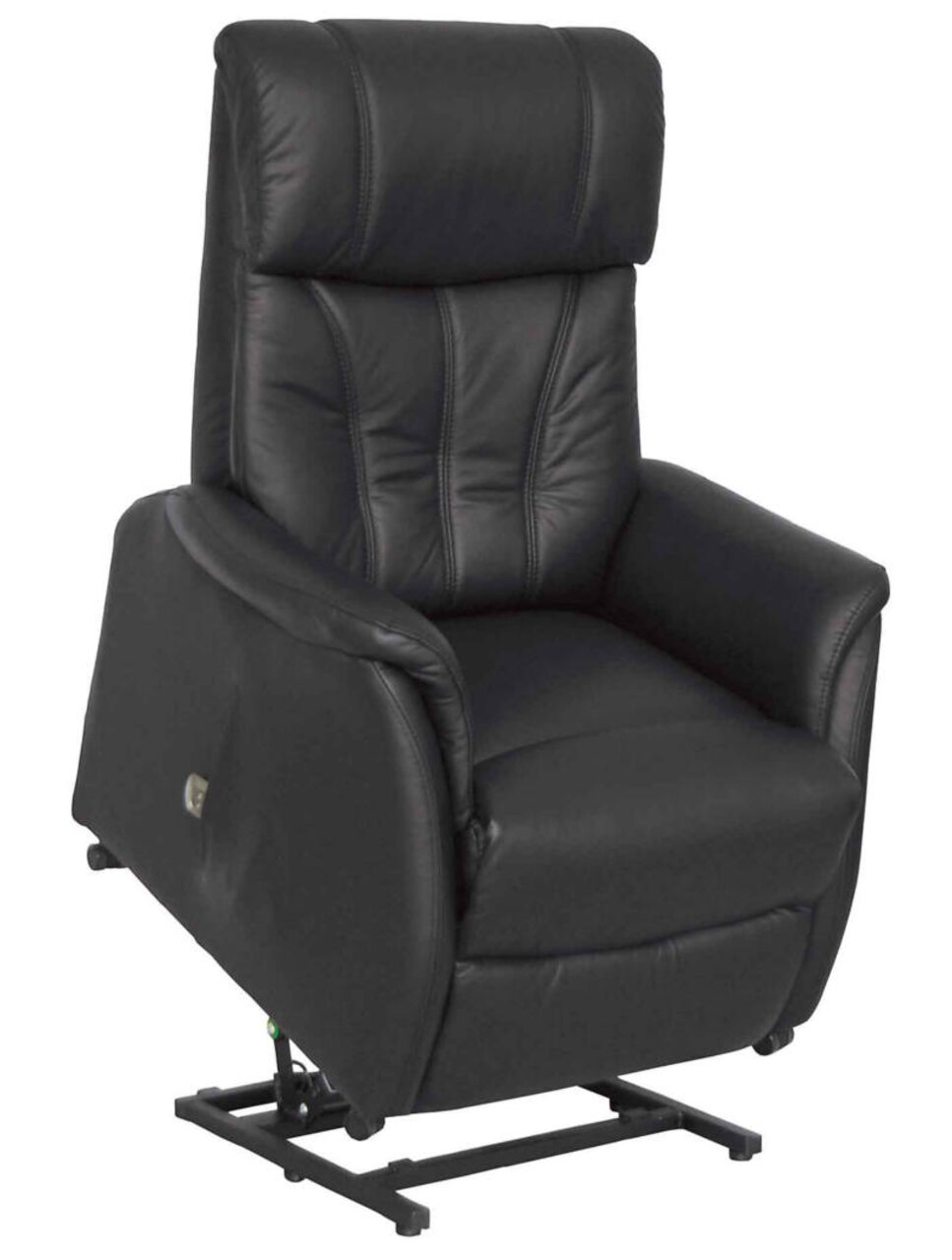 Zwarte tv-fauteuil in vooraanzicht met hefmechanisme