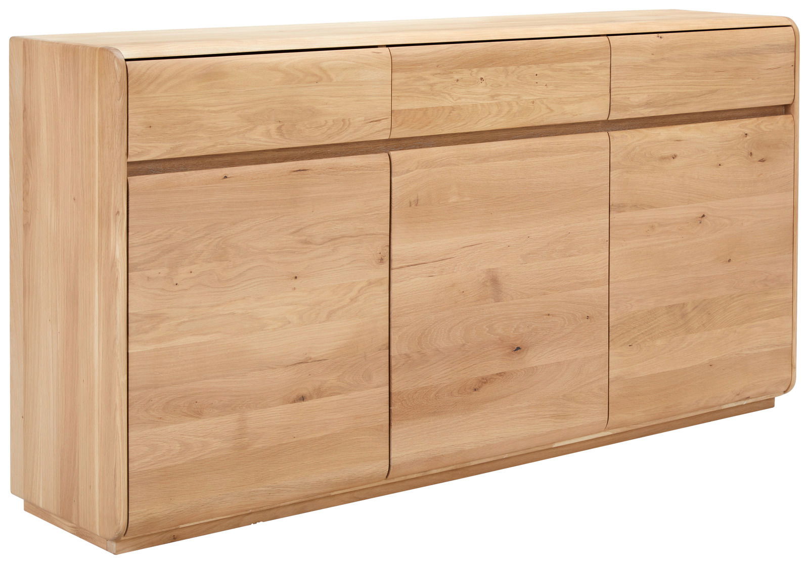 Holz-Sideboard mit drei Schubladen und drei Türen, seitliche Perspektive
