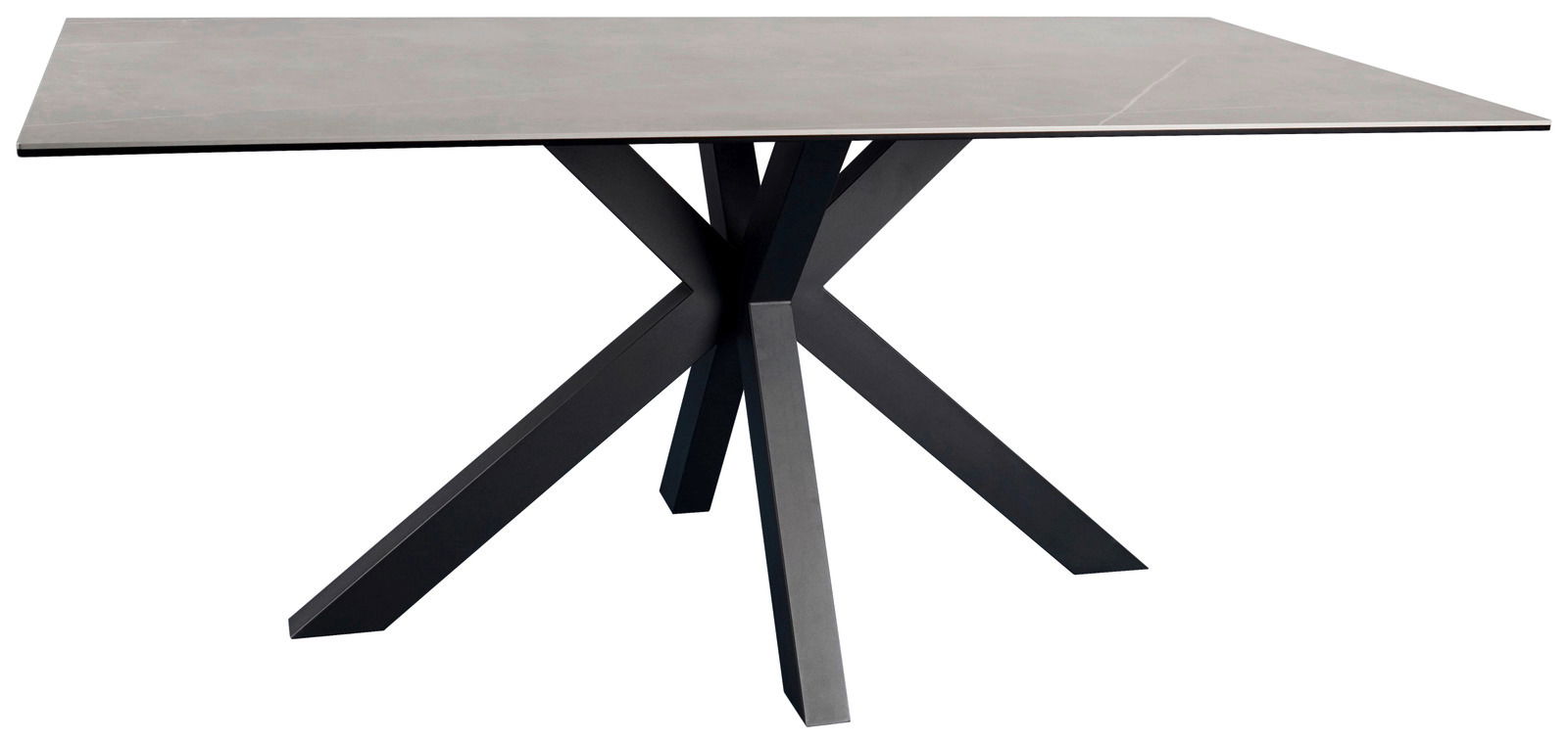 Novel Esstisch CLOUD Moderner Esstisch mit rechteckiger Tischplatte und schwarzem, gekreuztem Metallgestell, seitliche Perspektive