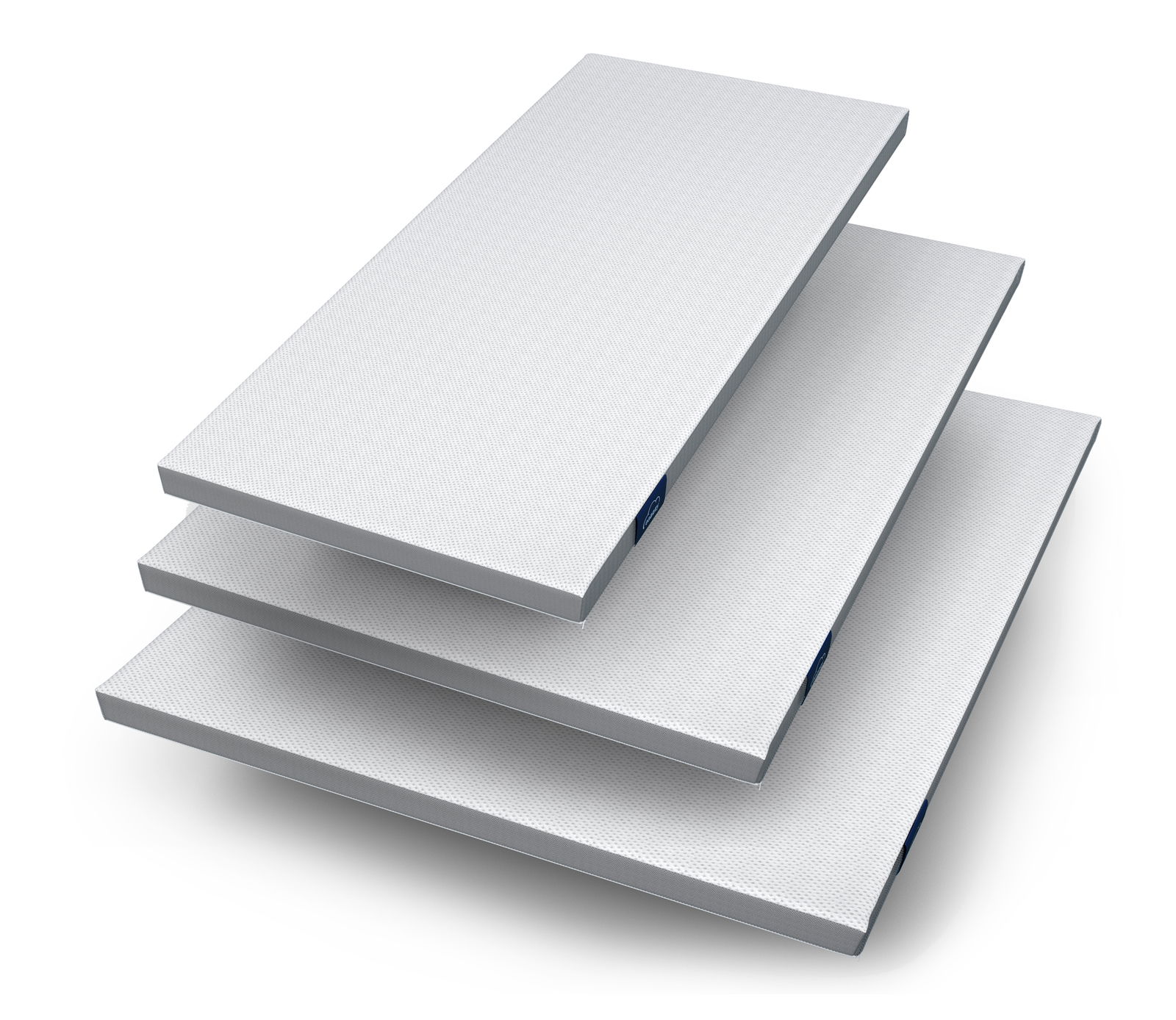 Drei gestapelte EaZzzy Topper Classic 140*200 cm in einer schrägen Perspektive, die die Dicke und Struktur des Materials zeigt.