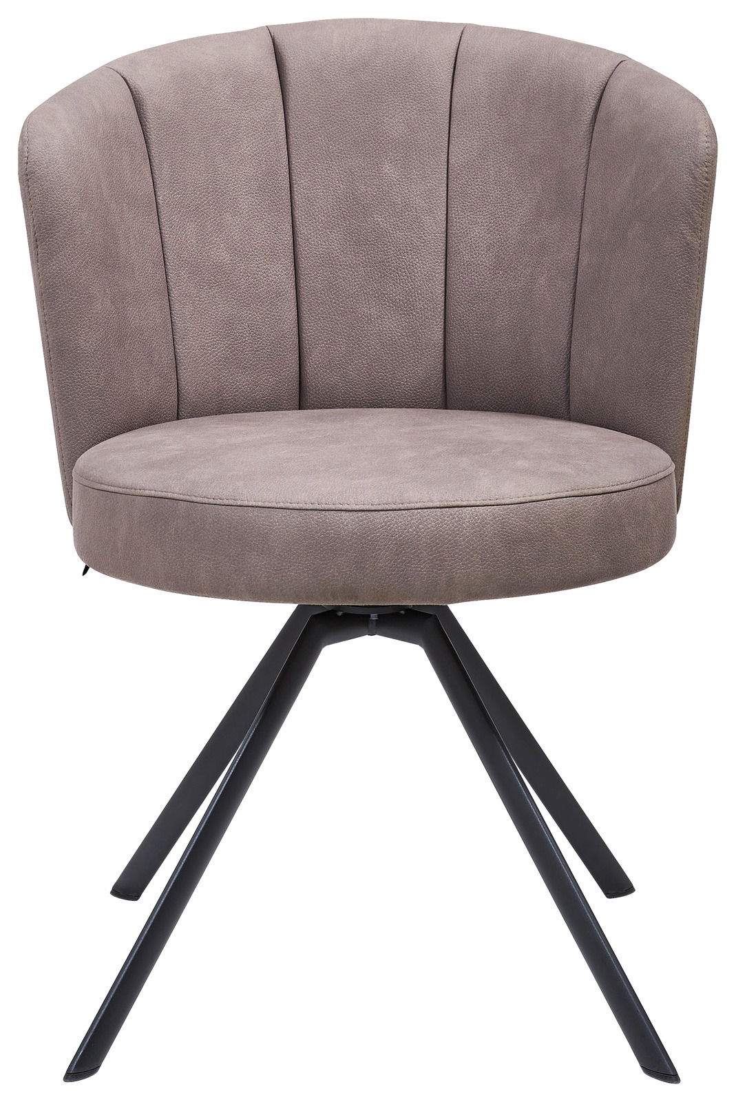 Moderner Sessel mit grauem Stoffbezug und schwarzem Metallgestell, Frontalansicht