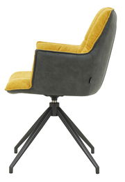 Moderner Sessel mit gelber Polsterung und schwarzem Gestell, Seitenansicht