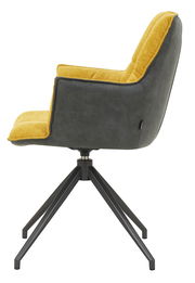Moderner Sessel mit gelber Polsterung und schwarzem Gestell, Seitenansicht