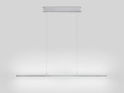 Moderne LED-Pendelleuchte in minimalistischem Design, frontal betrachtet.