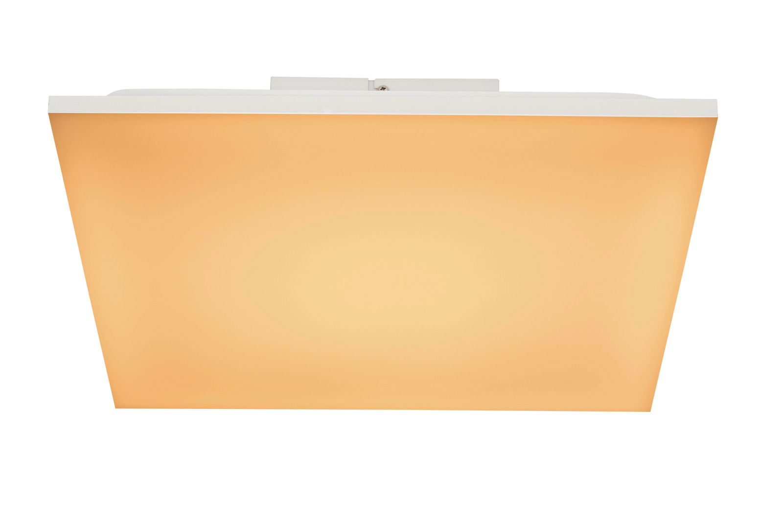 LED-Deckenleuchte Talvi mit warmem, gelbem Licht, von unten betrachtet.