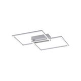 Moderne Deckenleuchte aus Stahl mit zwei überlappenden rechteckigen Rahmen, seitliche Perspektive.