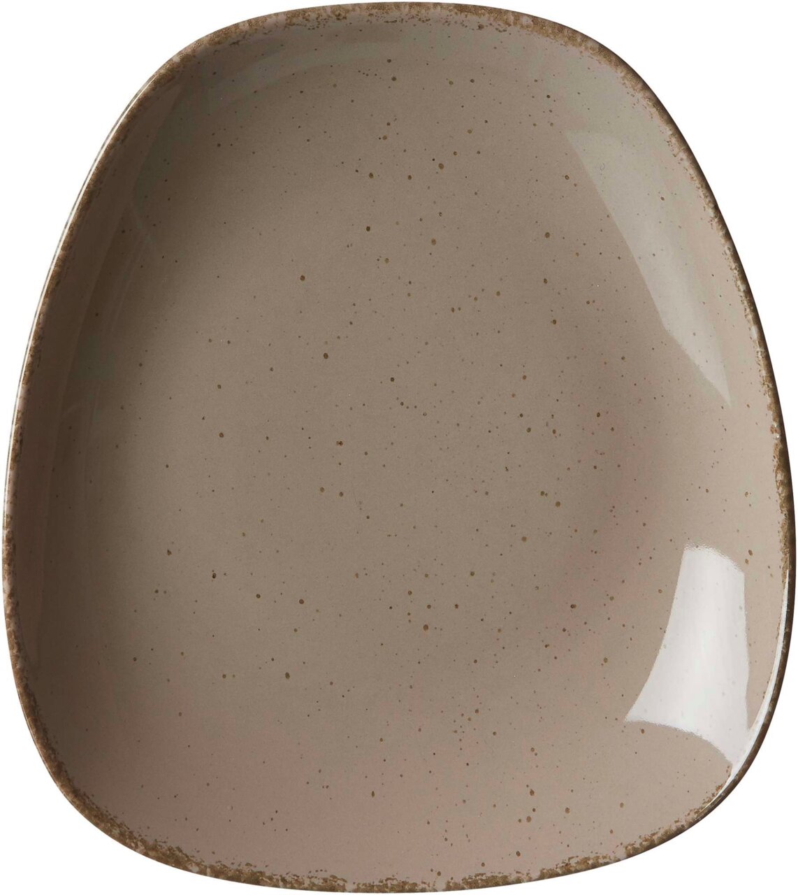 Grauer Dessertteller 22,5x20cm mit unregelmäßiger Form und gesprenkeltem Design, Ansicht von oben