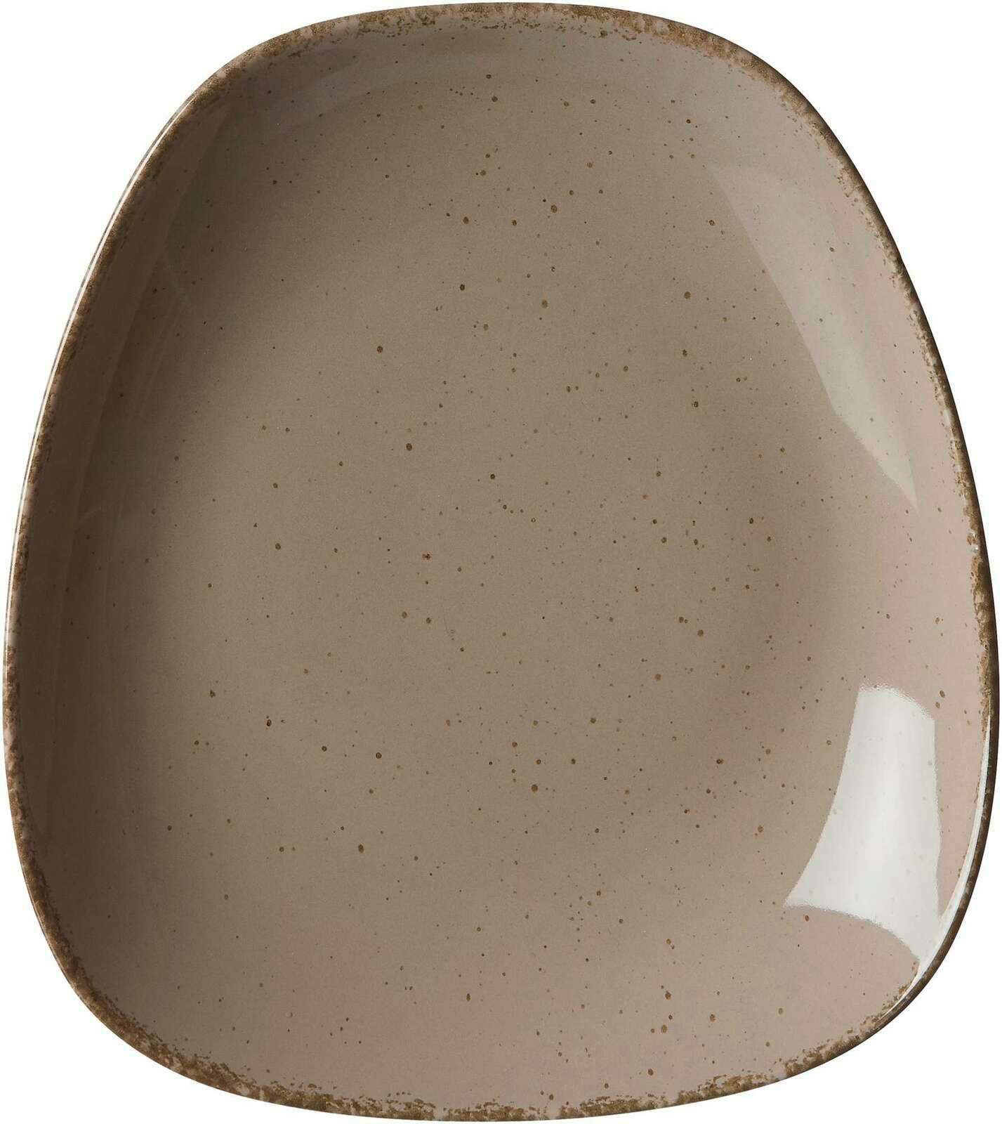 Grauer Dessertteller 22,5x20cm mit unregelmäßiger Form und gesprenkeltem Design, Ansicht von oben