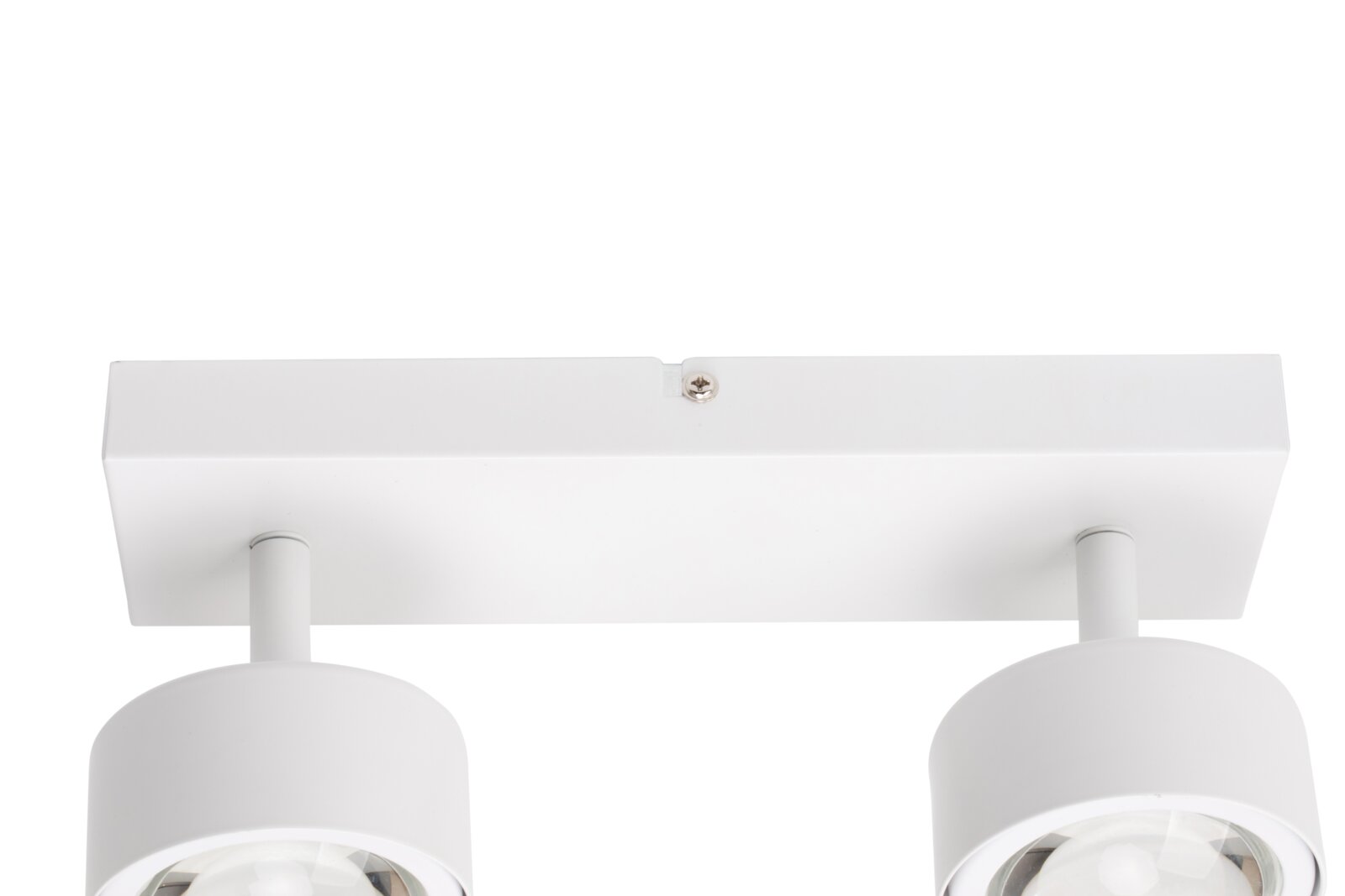Witte led-spots, gezien van onderaf, met twee cilindervormige armaturen.