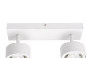 Witte led-spots, gezien van onderaf, met twee cilindervormige armaturen.