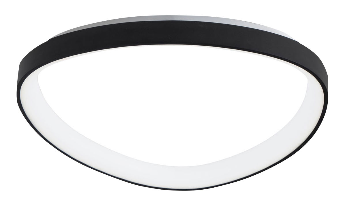 Moderne LED-Deckenleuchte in ovaler Form mit schwarzem Rand, seitliche Perspektive