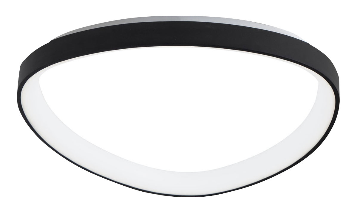 Moderne LED-Deckenleuchte in ovaler Form mit schwarzem Rand, seitliche Perspektive