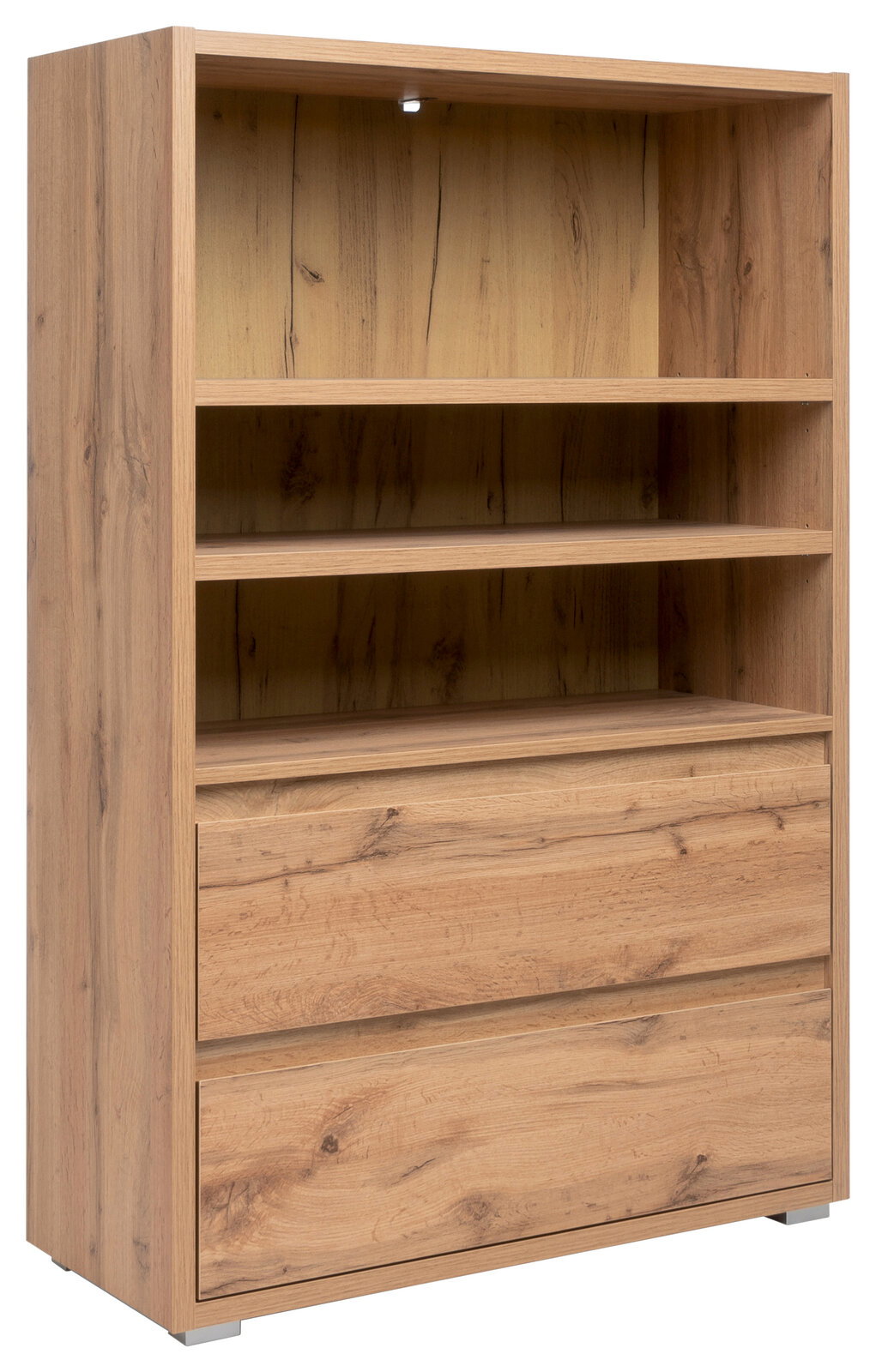 Z2 Regal IMAGE Holzregal mit zwei Schubladen und drei offenen Fächern, seitliche Perspektive