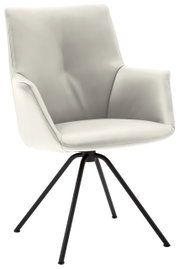 Moderne fauteuil met witte bekleding en zwart metalen frame, zijaanzicht