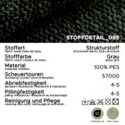 Nahaufnahme eines grauen Strukturstoffs (Stoffdetail_095) mit gewebter Textur; Perspektive: Makro-/Detailansicht von oben.