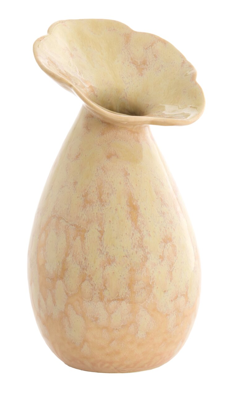 Light&Living Vase CULLA 29cm Keramikvase in sanften Gelb- und Beigetönen mit breitem, blütenförmigem Rand, seitliche Perspektive