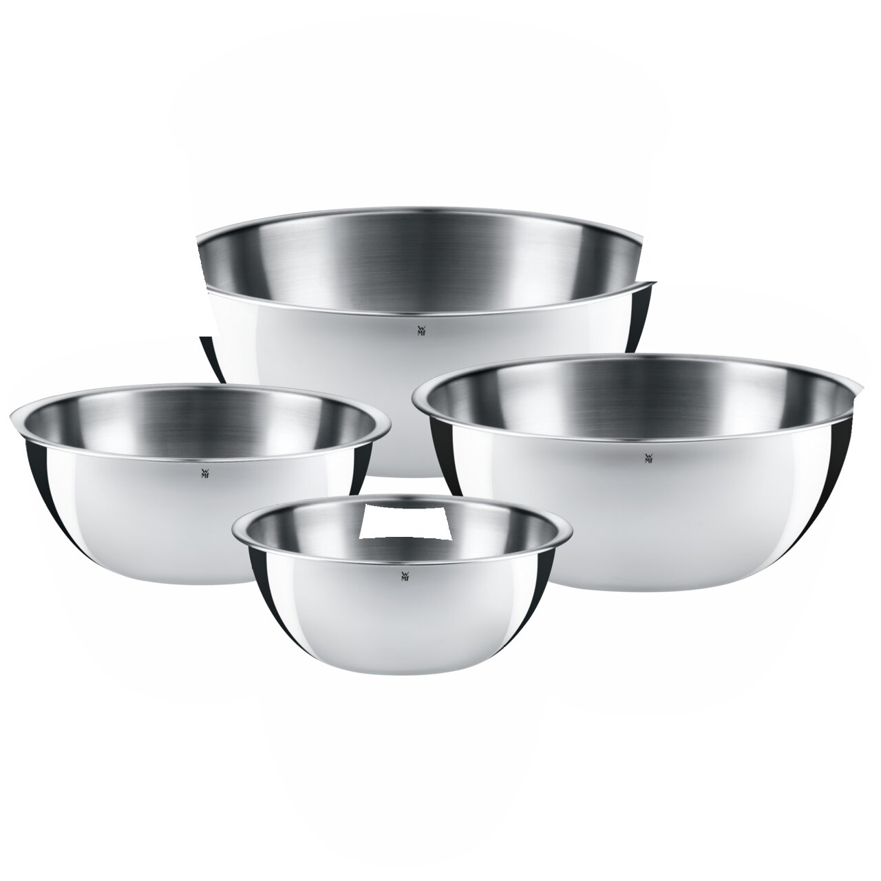 WMF Küchenschüssel-Set 4tlg. KITCHEN BOWLS Vierteilige Küchenschüssel-Set aus Edelstahl, von oben betrachtet.