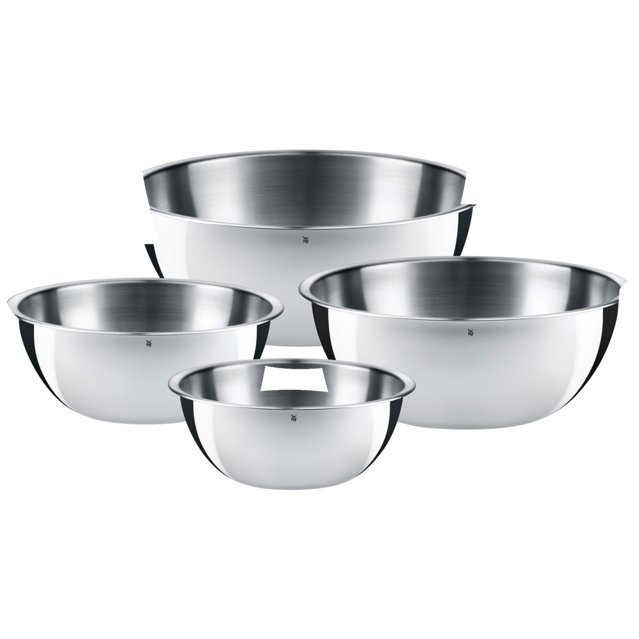 WMF Küchenschüssel-Set 4tlg. KITCHEN BOWLS Vierteilige Küchenschüssel-Set aus Edelstahl, von oben betrachtet.