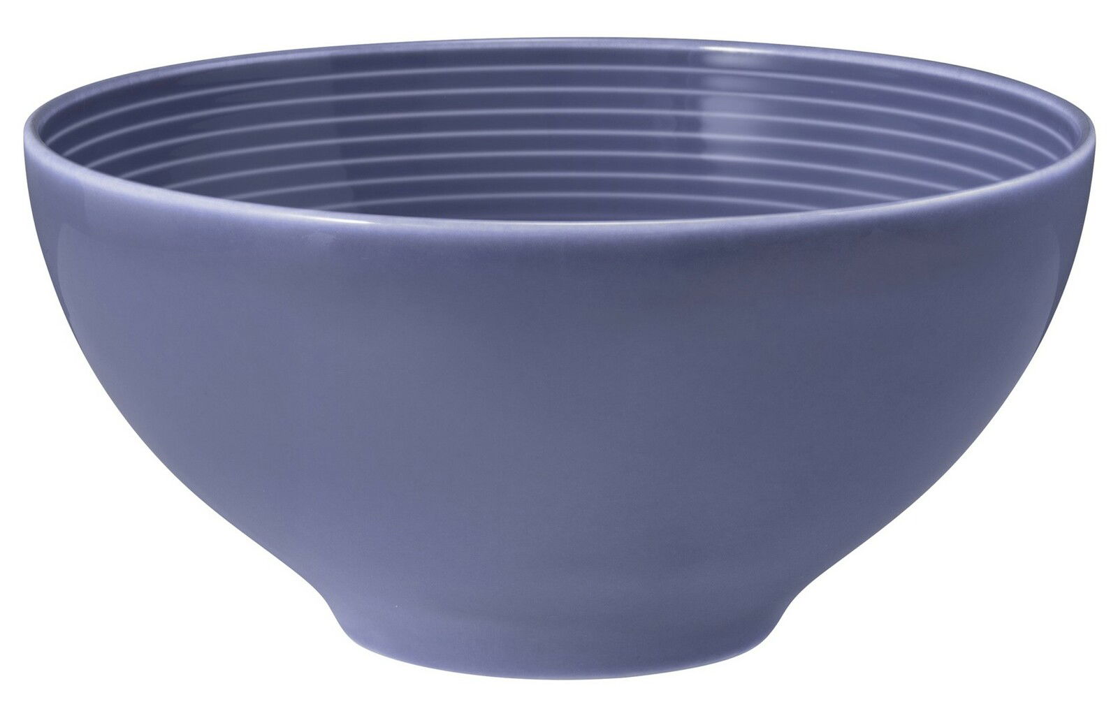 Runde, lilafarbene Schüssel mit einem Durchmesser von 15,5 cm, seitliche Perspektive