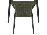 Stapelsessel von oben mit geflochtener Sitzfläche und dunklen Beinen