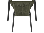 Stapelsessel von oben mit geflochtener Sitzfläche und dunklen Beinen