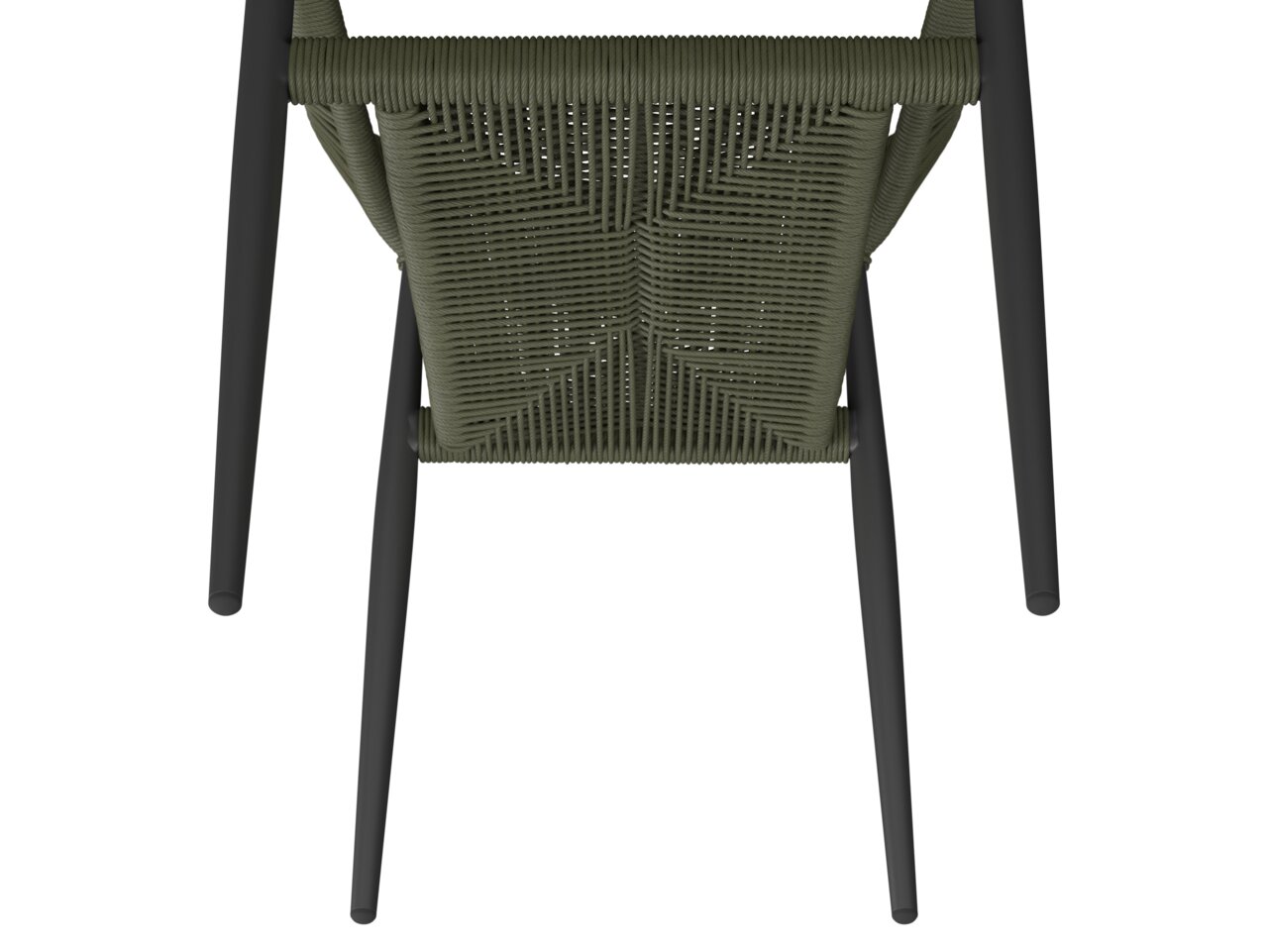 Stapelsessel von oben mit geflochtener Sitzfläche und dunklen Beinen