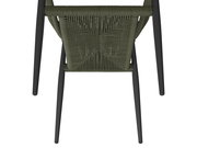 Stapelsessel von oben mit geflochtener Sitzfläche und dunklen Beinen