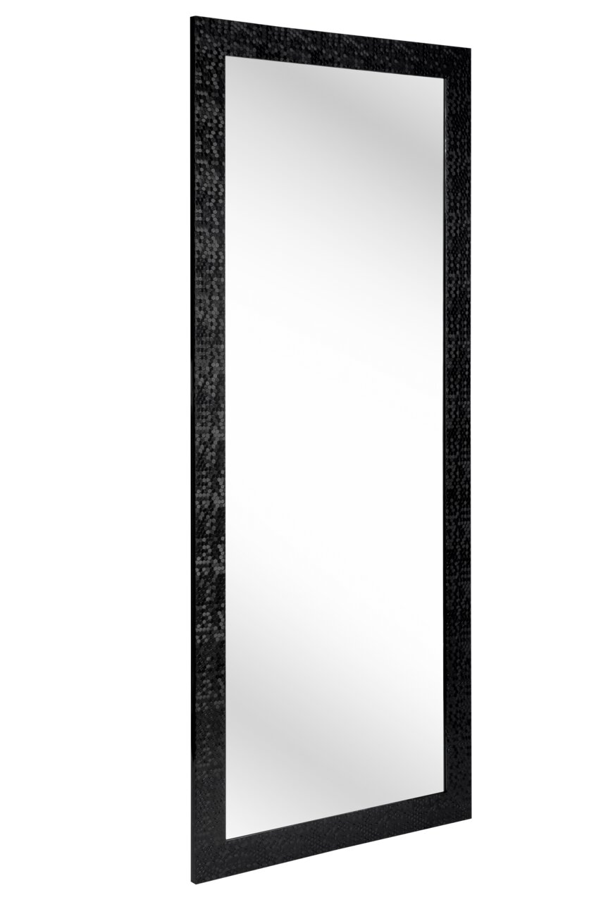 Rechteckiger Spiegel mit schwarzem, strukturiertem Rahmen, seitliche Perspektive