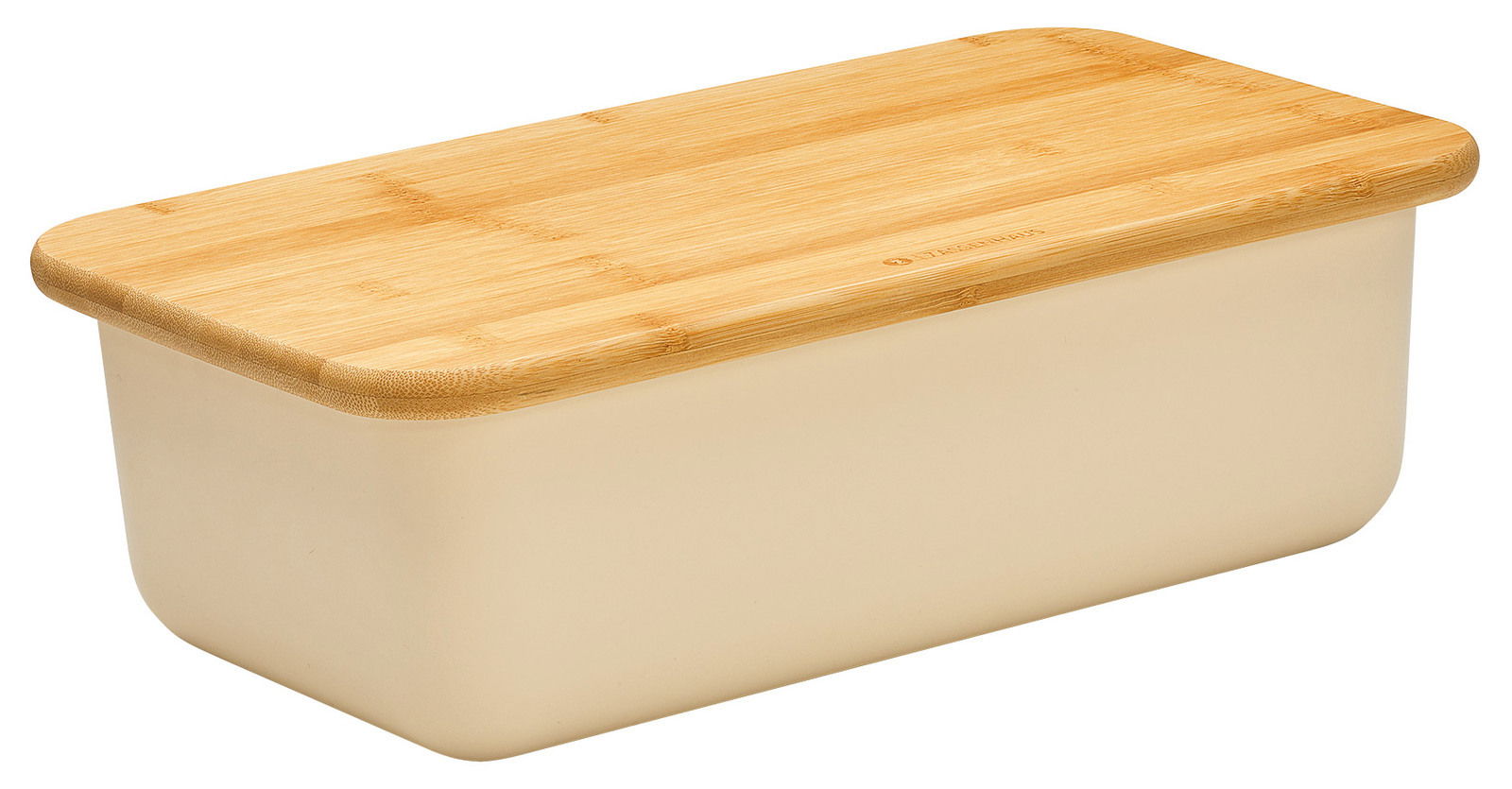 Brotkasten LOFT 40x23cm in Creme mit Bambusdeckel, seitliche Perspektive