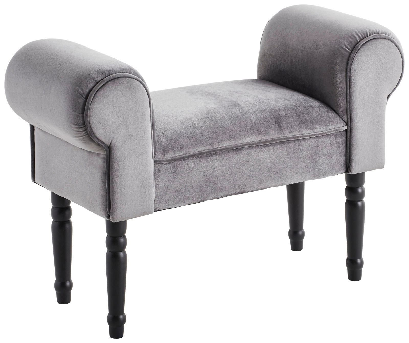 XORA Hocker LORE Grauer Hocker mit gepolsterten Armlehnen und schwarzen Beinen, seitliche Perspektive