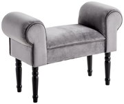 Grauer Hocker mit gepolsterten Armlehnen und schwarzen Beinen, seitliche Perspektive