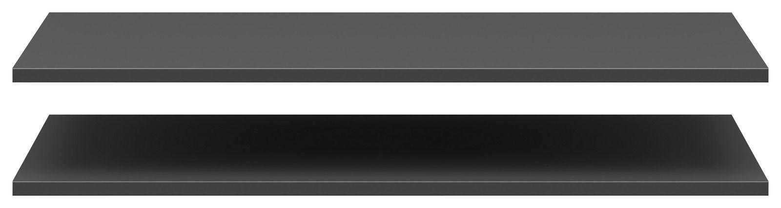 Zwei graue Einlegeböden in einer seitlichen Perspektive.