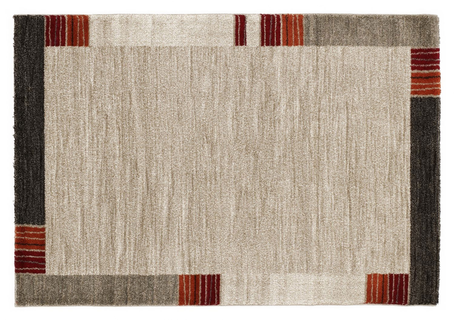 Teppich Castle Flora in Beige mit farbigen Streifen an den Ecken, Draufsicht