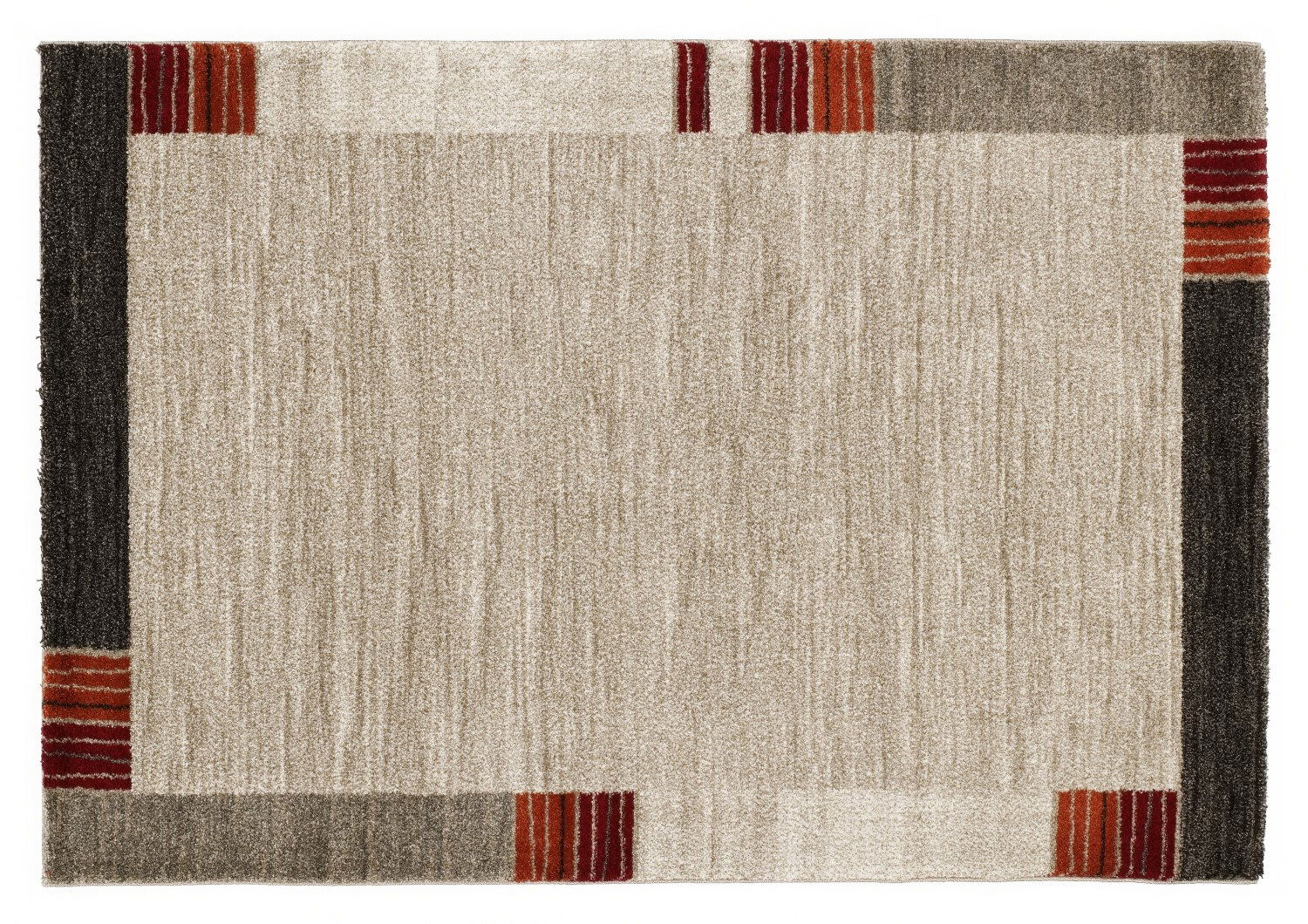 Teppich Castle Flora in Beige mit farbigen Streifen an den Ecken, Draufsicht