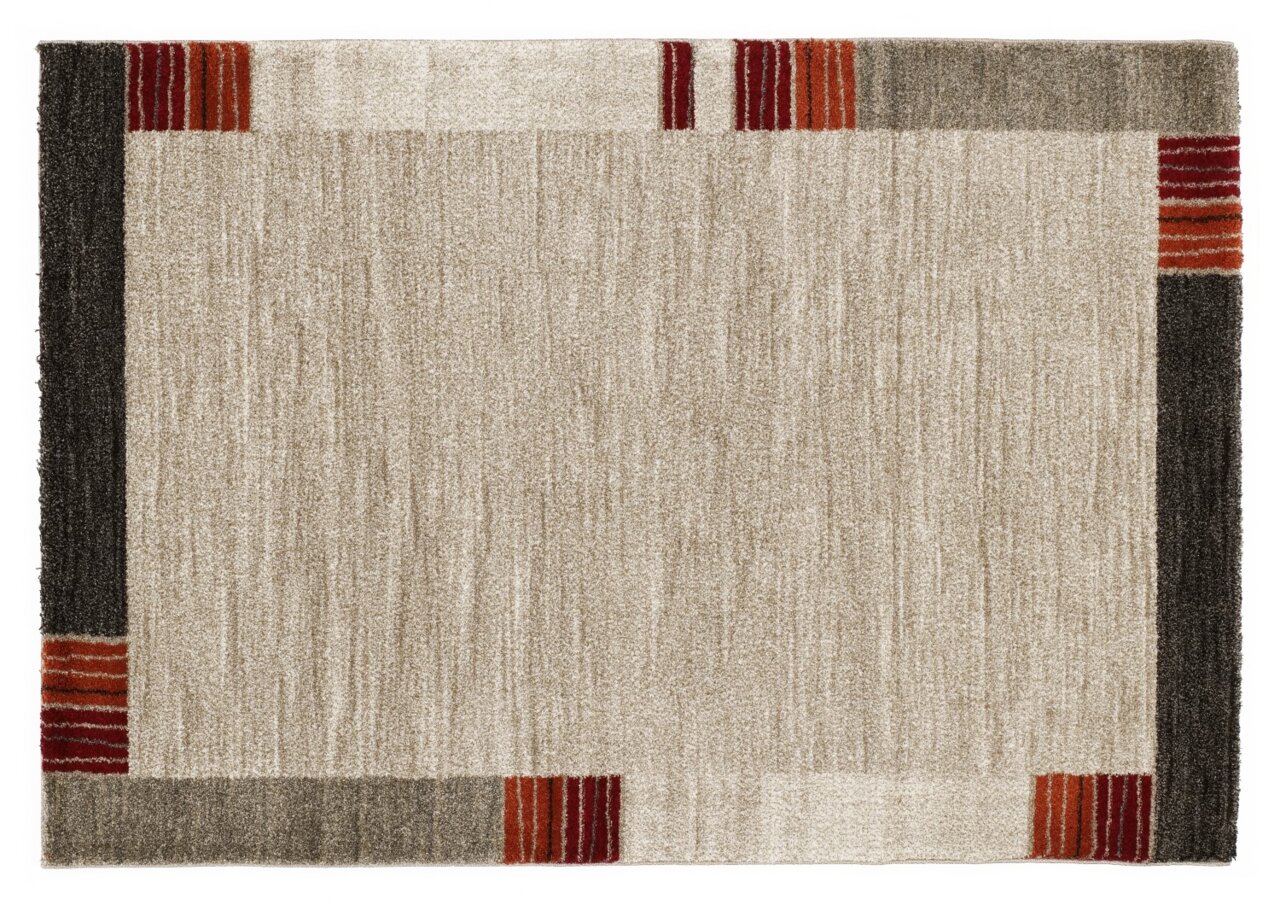 Teppich Castle Flora in Beige mit farbigen Streifen an den Ecken, Draufsicht